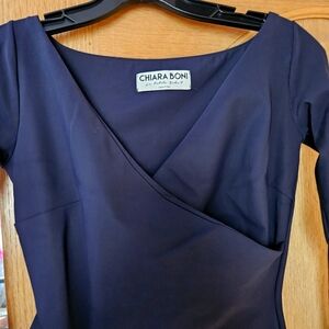 CHIARA BONI LA PETITE ROBE Navy Blue Sheath Wrap Dress